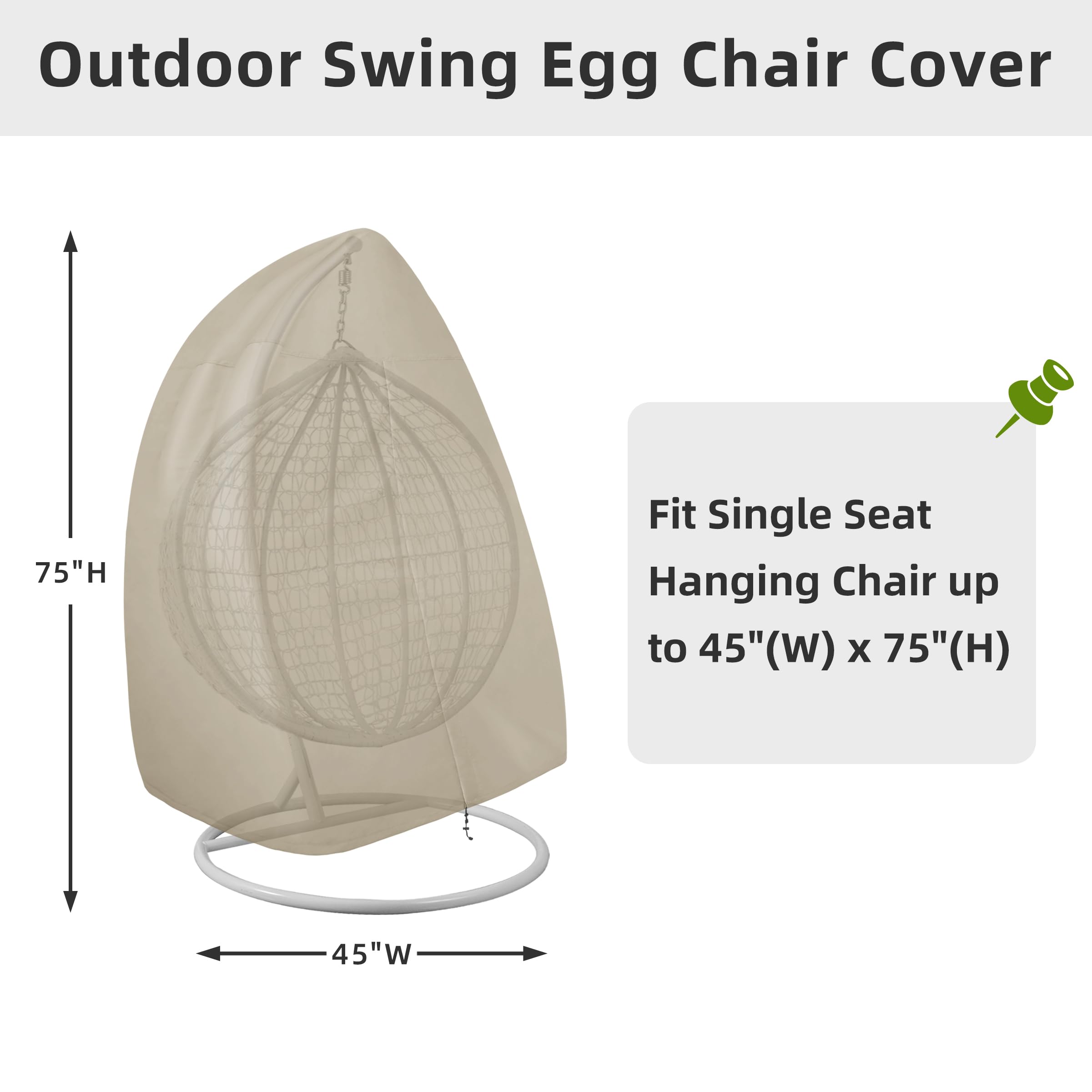 Easy-Going Patio Egg Chair Cover, Uv Resistant Waterproof Swing Hanging Egg Chair Cover With Zipper, Outdoor Wicker Single Seat Egg Chair Cover, Camel