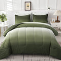 7 Pieces Olive Green King Comforter Set - Lightweight Gradient Dark Green Bed In A Bag Set, All Season Down Alternative Complete