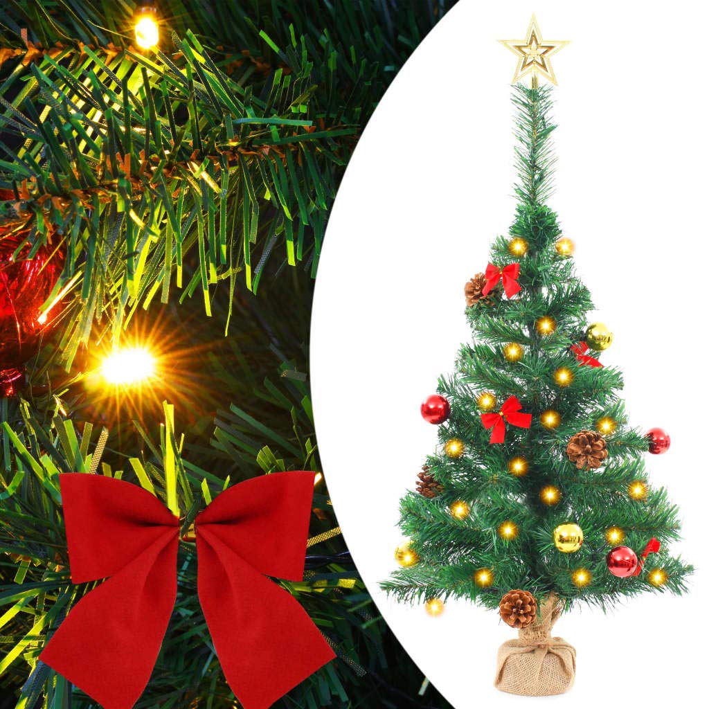 Vidaxl Green Artificial Christmas Tree With Ornaments  Includes 20 Energyefficient Led Lights And Wooden Base  Indoor And Out