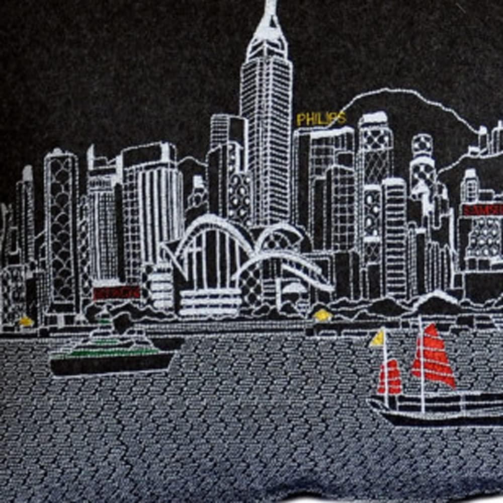 HomeRoots Grey 35' Black Hong Kong Nighttime Skyline Lumbar Decorative Pillow