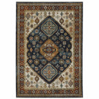 HomeRoots 508043 8 x 11 ft. Blue Red Beige Orange Gold & Tan Oriental Power Loom Stain Resistant Rectangle Area Rug with Fringe