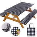 RNOONY 6ft Polyester Picnic Table Cover with Bench Covers Windproof & Waterproof Tablecloth, Perfect for Camping Gifts & RV Esse