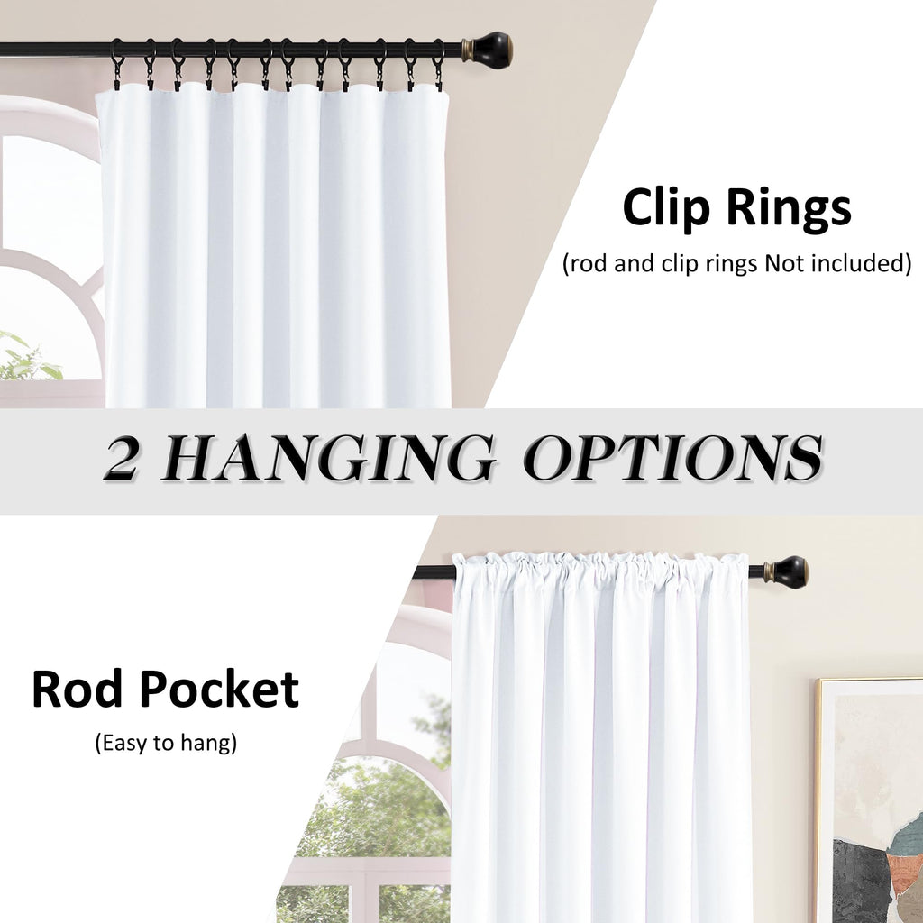 96 Inch Length Pure White Half Blackout Curtains For Bedroom - Rod Pockt Top Thermal Insulated Window Treatment Drapes For Living Room,2 Panels W 42 X L 96,2 Panels
