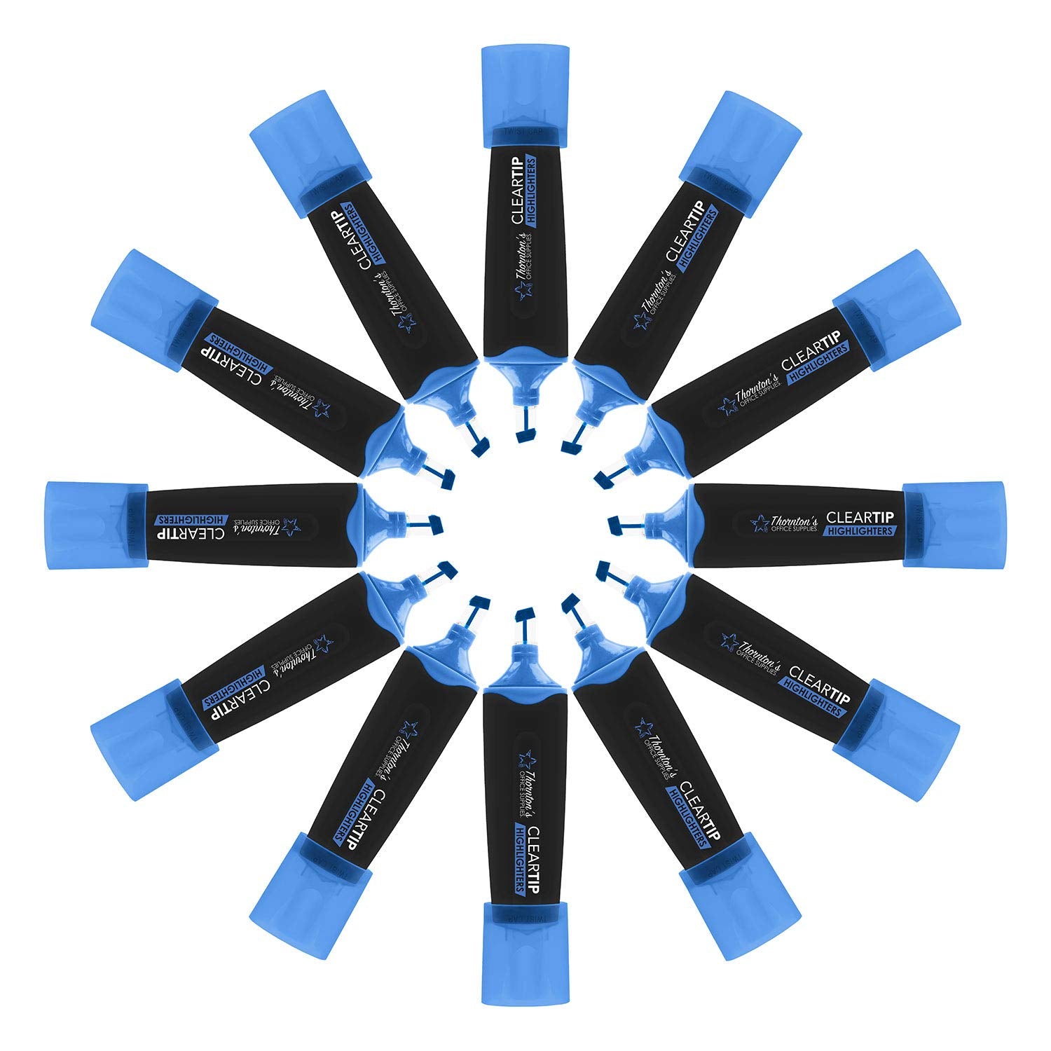 Thornton'S Office Supplies Cleartip Highlighters, 5.0Mm, Chisel Tip, 12-Count (Blue)