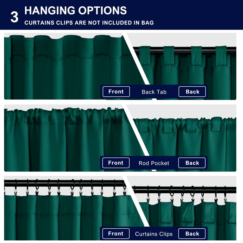 Hiasan Christmas Blackout Curtains 45 Inch Long, Light Blocking Thermal Insulated Rod Pocket & Back Tab Emerald Green Drapes Sew
