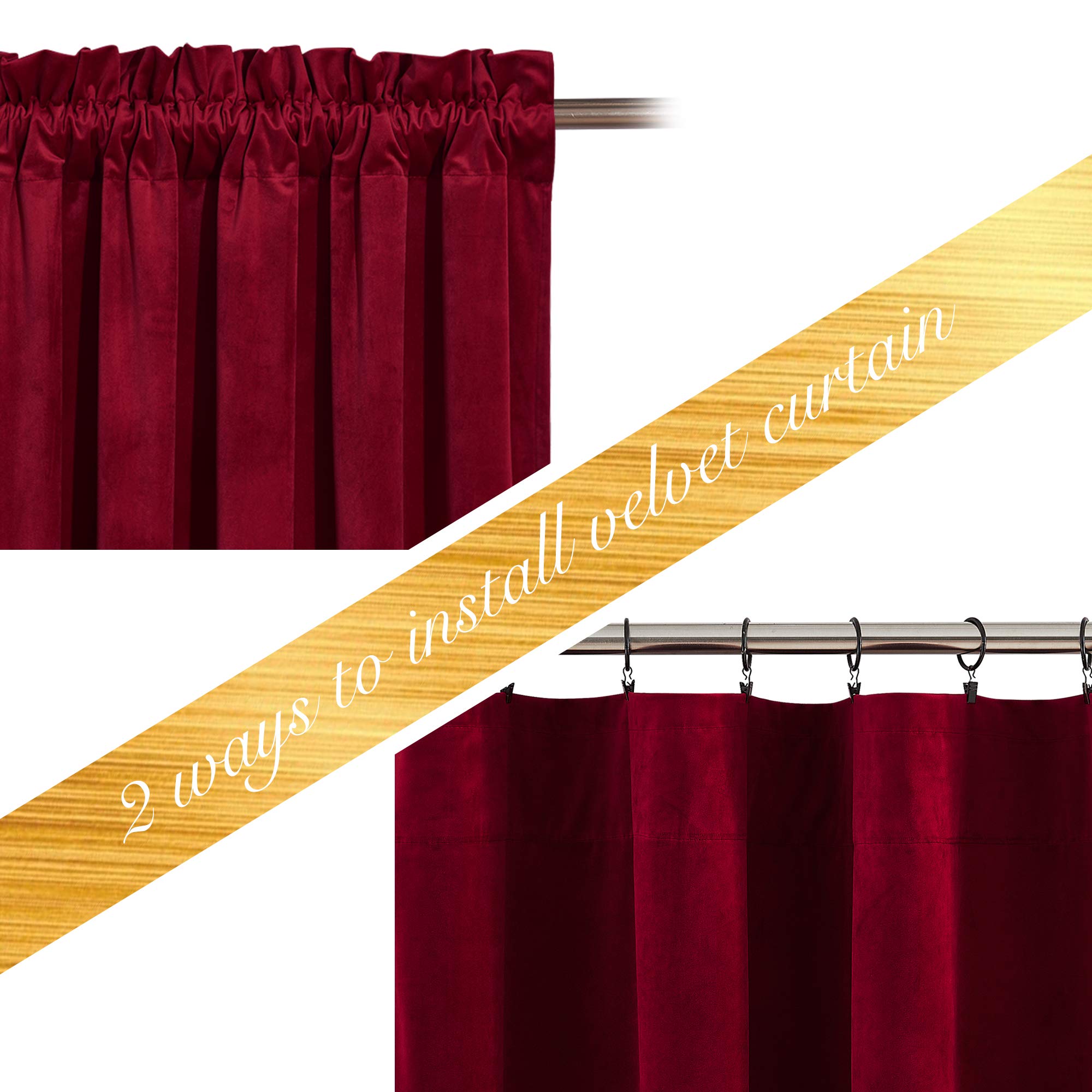 Nicetown Christmas Red Velvet Curtains And Drapes, Extra Long Elegant Wall Backdrop Drapes For Holiday Season Home Decoration (Set Of 2, Rod Pocket Design, 144 Inches Long)