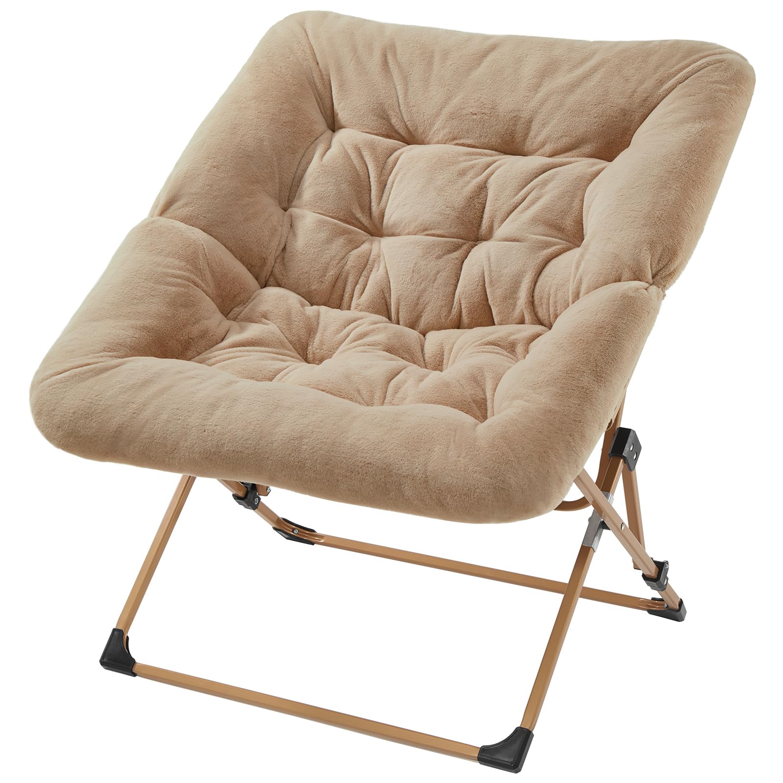 Oakham Comfy Saucer Chair For Adults, Soft Faux Fur Folding Lounge Chair For Bedroom Living Room Dorm Rooms Flexible Reading Chair For Teens Kids, X-Large Foldable Chair (Faux Fur-Beige)