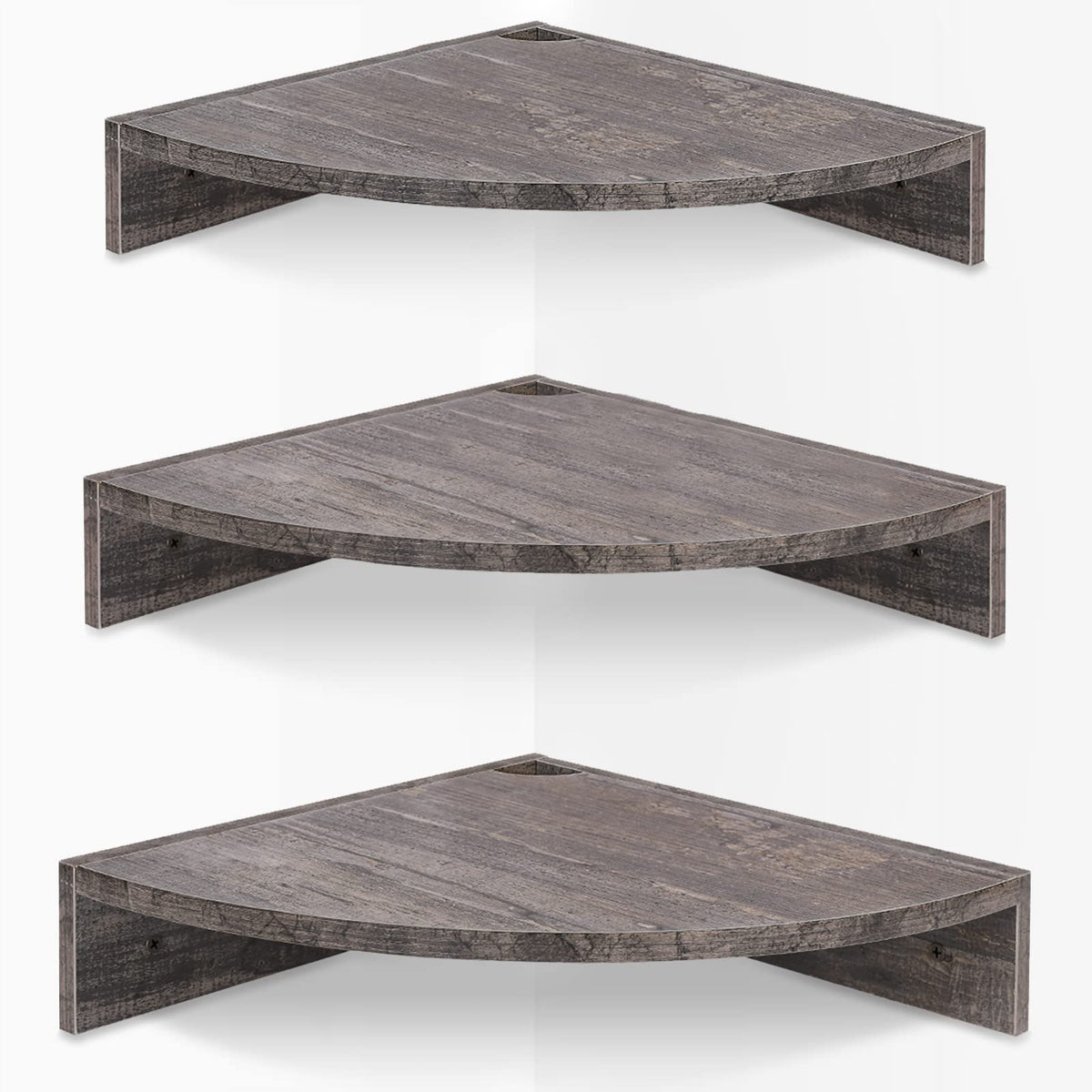 Homode Corner Floating Shelves, Set of 3 Corner Wall Shelves for Storage and Display, 3 Tier Wood Hanging Shelf Organizer for Ca
