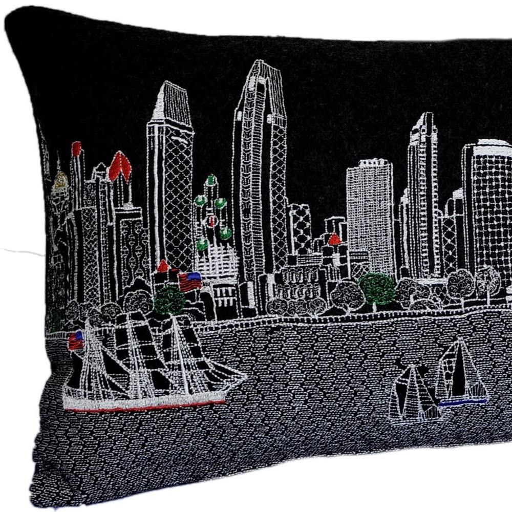 HomeRoots Grey 35' Black San Diego Nighttime Skyline Lumbar Decorative Pillow