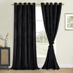 DWCN Velvet Curtains Extra Wide 84 inches - Black Blackout Bundleable Heavy Duty Thermal Insulated Energy Efficiency Grommet Win