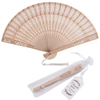 SL crafts 50 Sets Wooden Hand Fan Wooden Handheld Folding Fan Wedding Party Favors Wood Fan with Organza Bags and Thank You Tag 
