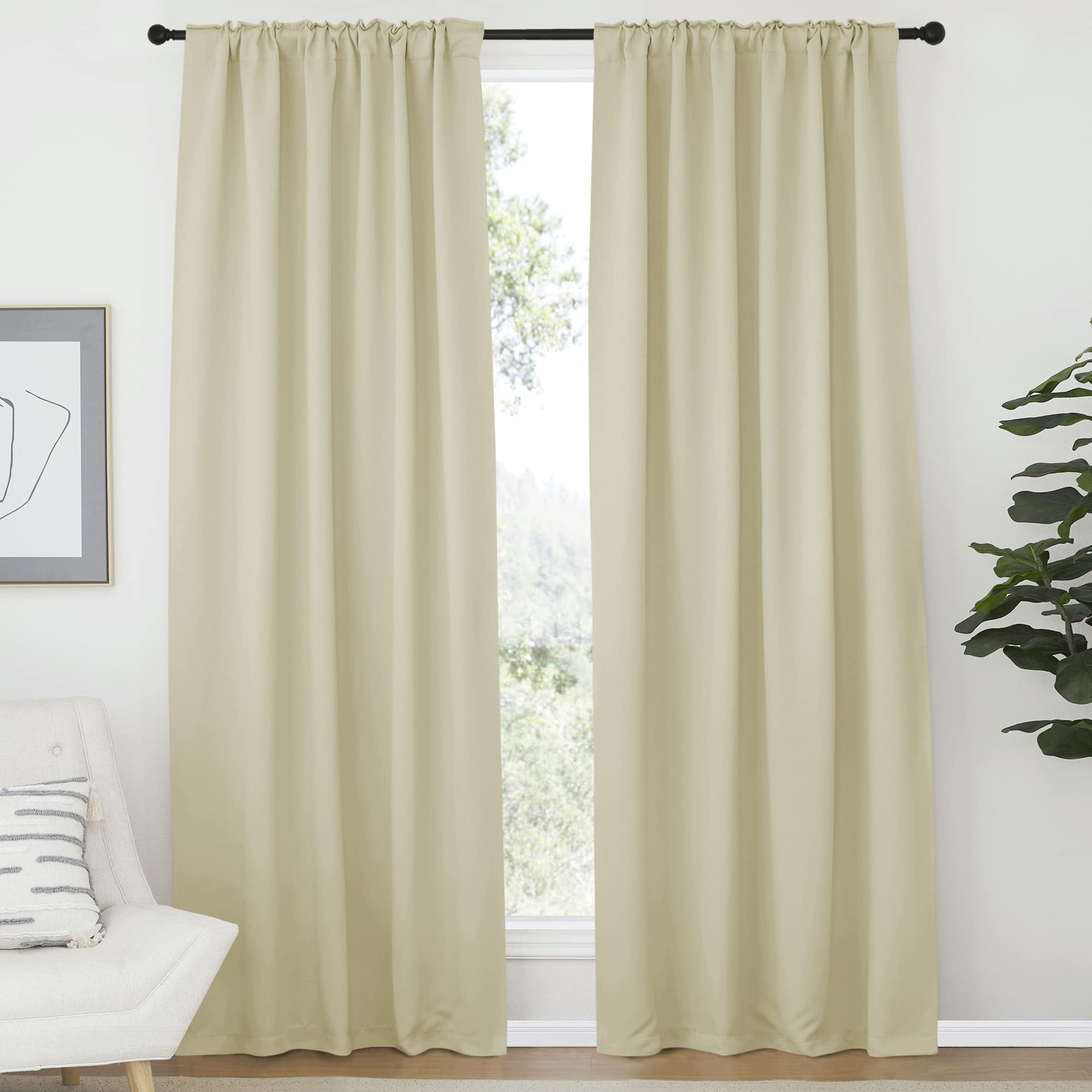 Nicetown Living Room Room Darkening Curtains, Soft And Smooth Fabric Draperies And Panels, Privacy Energy Smart Curtains For Patio Door (Beige, 52' Wide X 84' Long, 2 Pcs