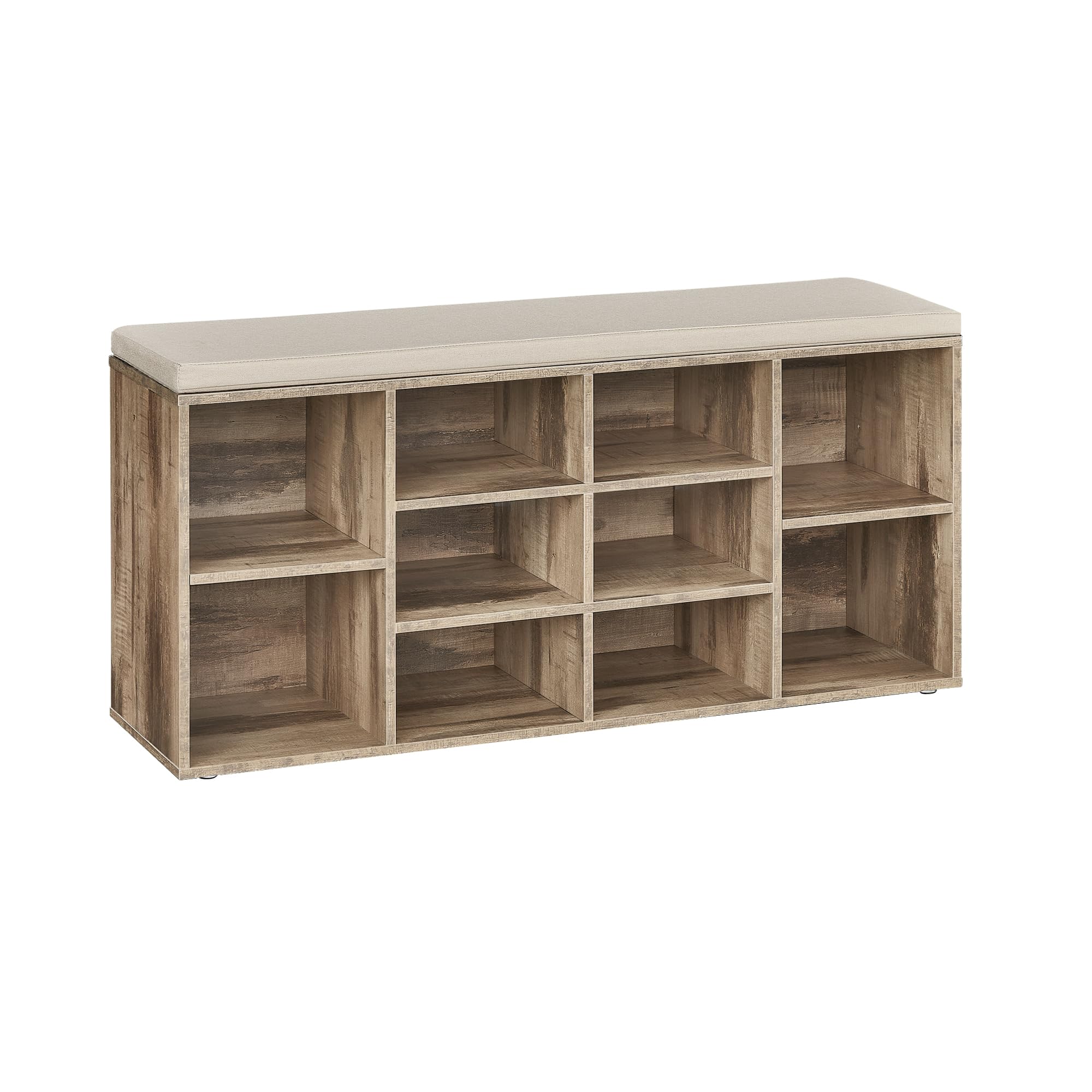 VASAGLE Shoe Bench with Cushion, Storage Bench with Padded Seat, Entryway Bench with 10 Compartments, for Bedroom, 11.8 x 40.9 x