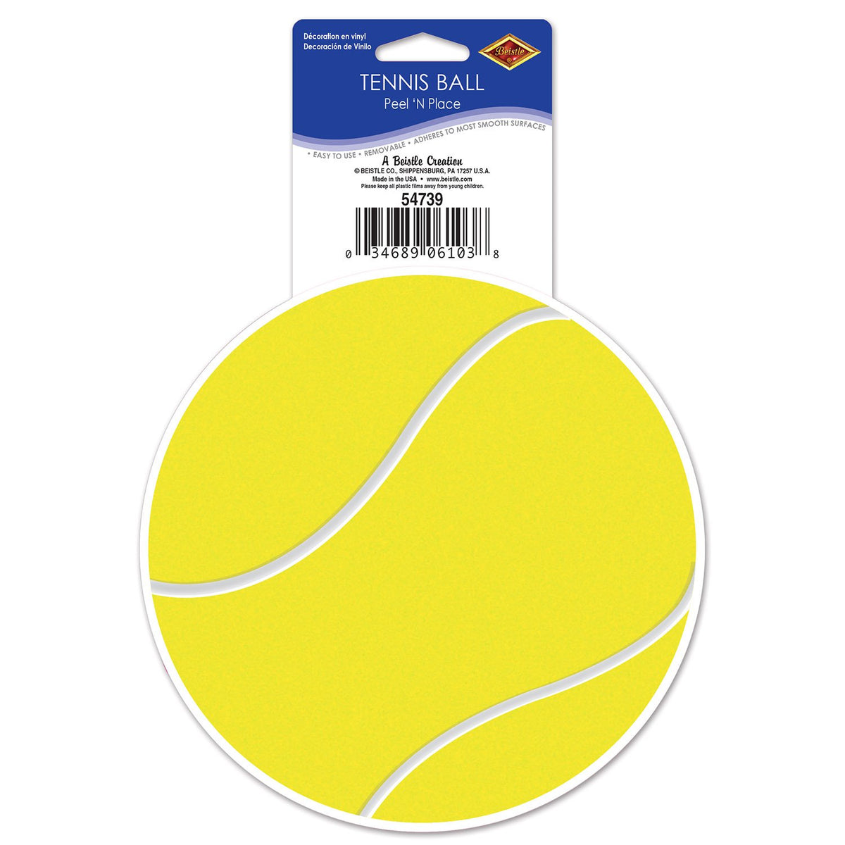 Beistle Tennis Ball Peel N Place, 5.25 Inch , Yellow/White