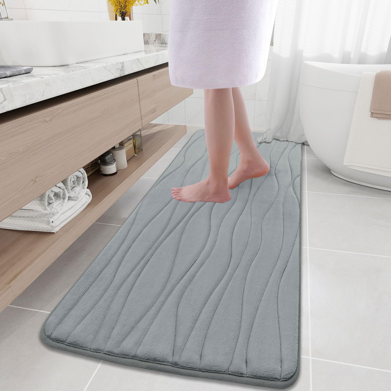 Buganda Memory Foam Bathroom Rug Mat 70x24, Extra Soft and Absorbent Bath Mats, Non-Slip and Machine Washable Bath Rugs for Bath