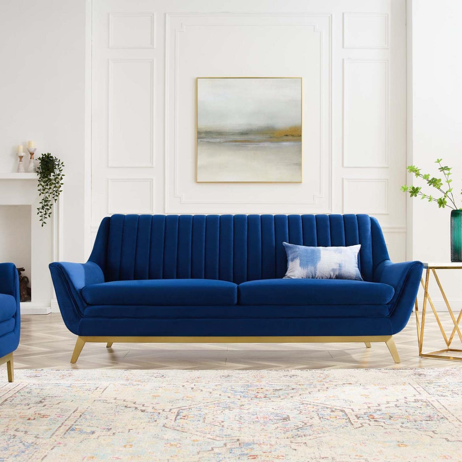 Modway Winsome Channel Tufted Performance Velvet, Sofa, Navy