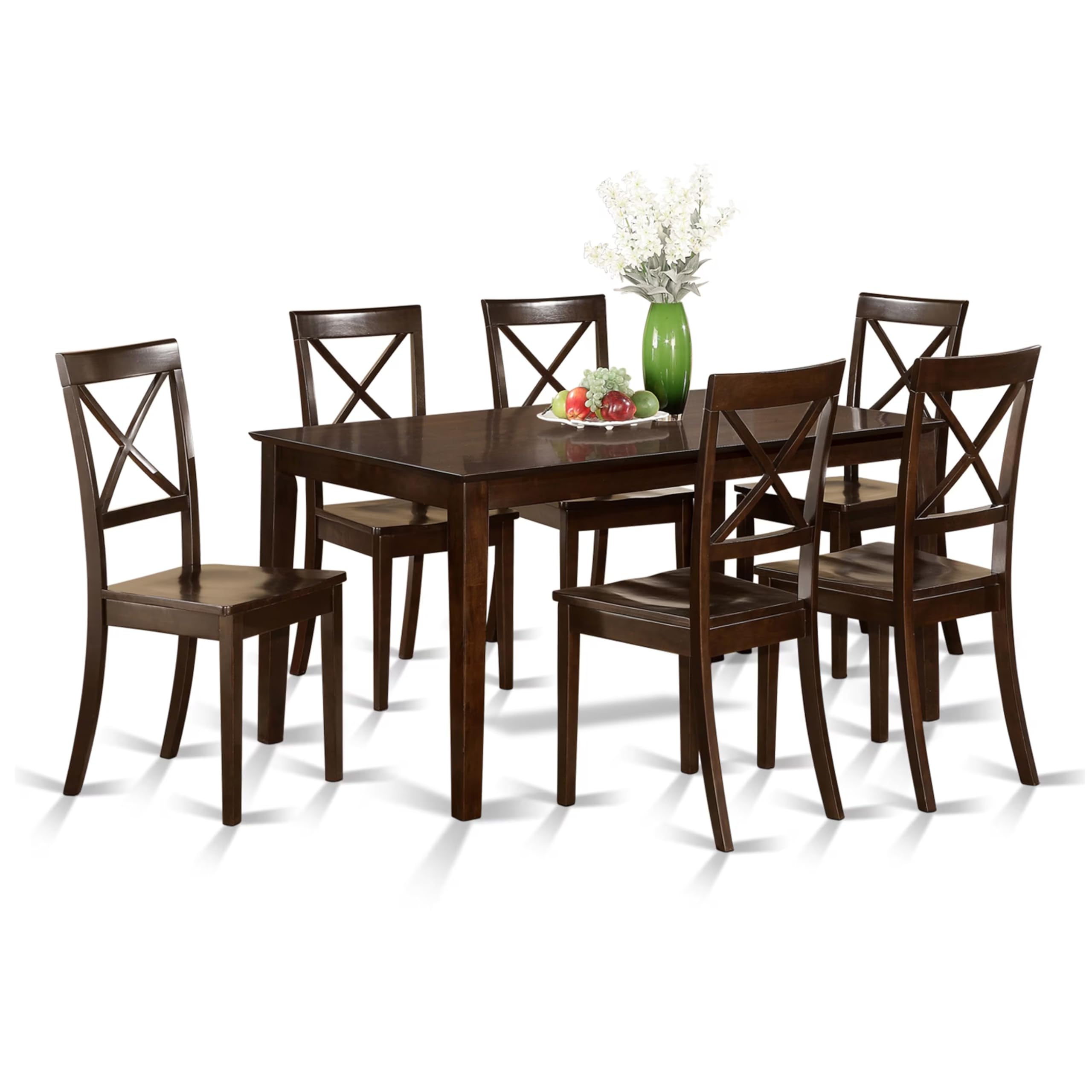 East West Furniture CABO7S-CAP-W 7 Piece Dining Table Set Consist of a Rectangle Kitchen Table and 6 Dining Chairs, 36x60 Inch, Cappuccino