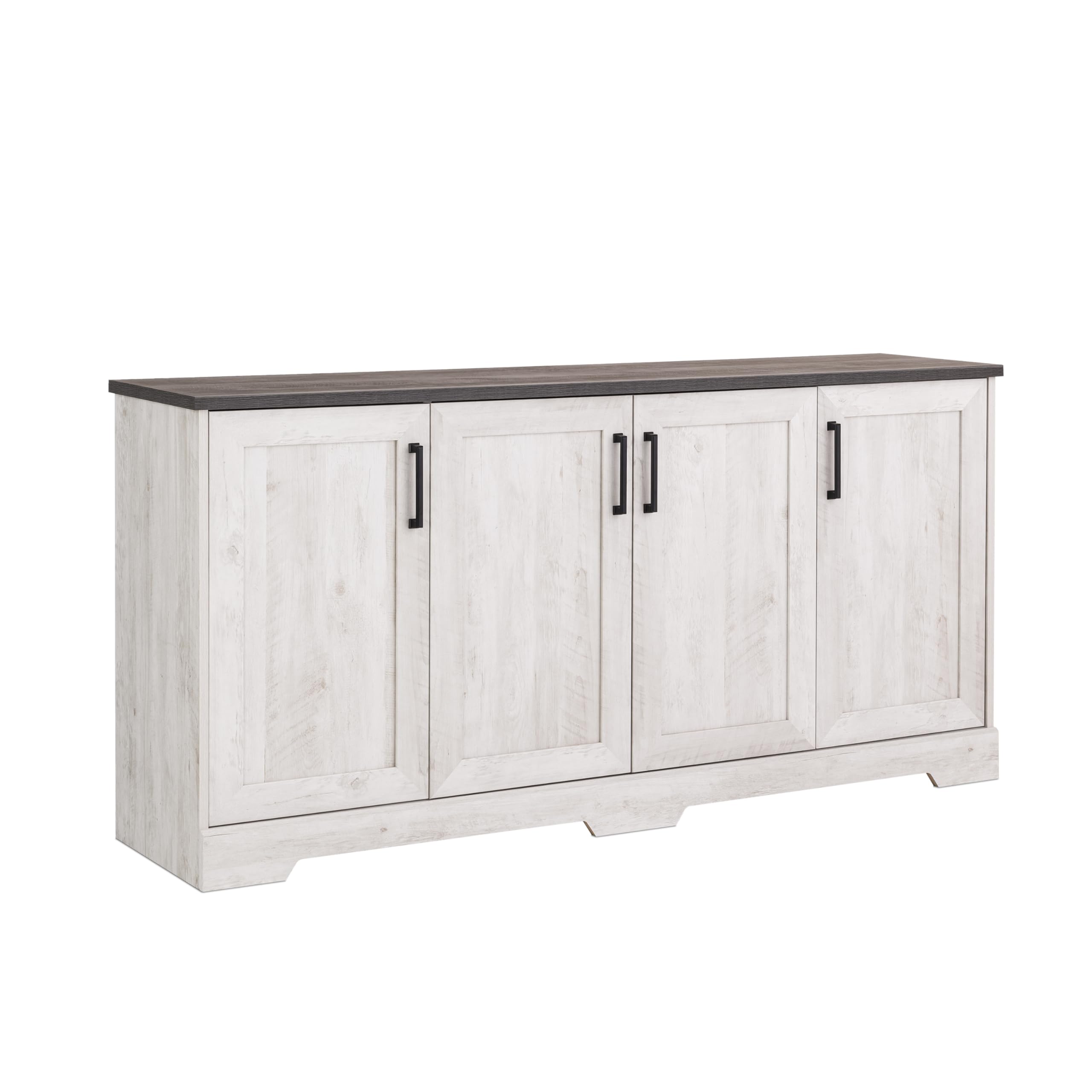 Prepac Rustic Ridge 4 Door Console Table with Storage, Washed White Storage Cabinet with Doors and Shelves, Sideboard Storage Ca