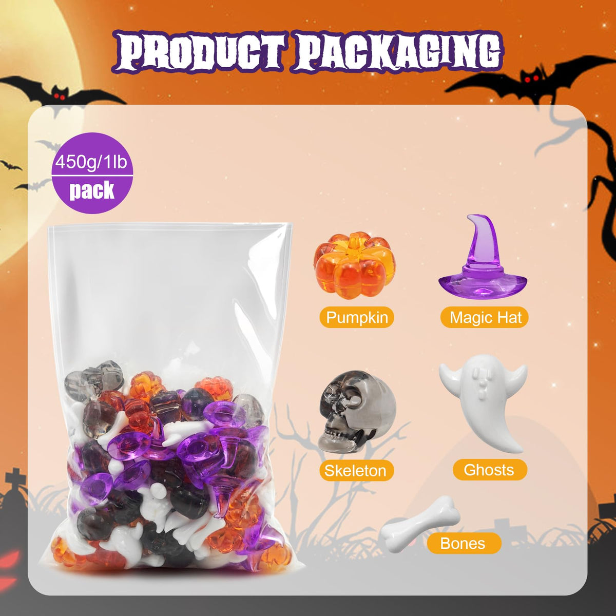 Lyfjxx Halloween Vase Filler, Mini Acrylic Pumpkin Ghost Skull Skeleton Witch Hats For Halloween Party Centerpieces Table Scatte