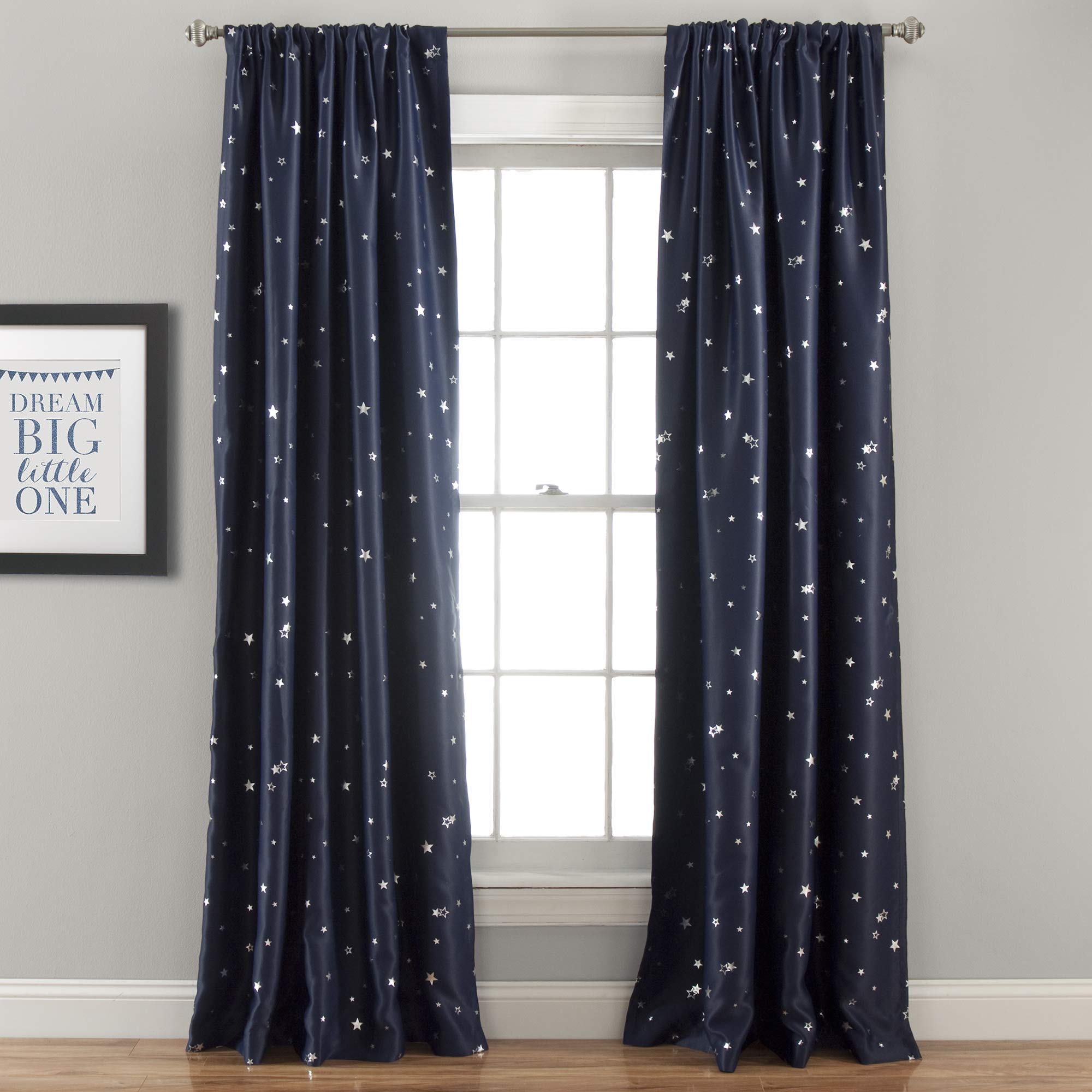 Lush Decor Pair, 95' X 52', Navy Star Blackout Curtains-Window Panel Set, 95' L