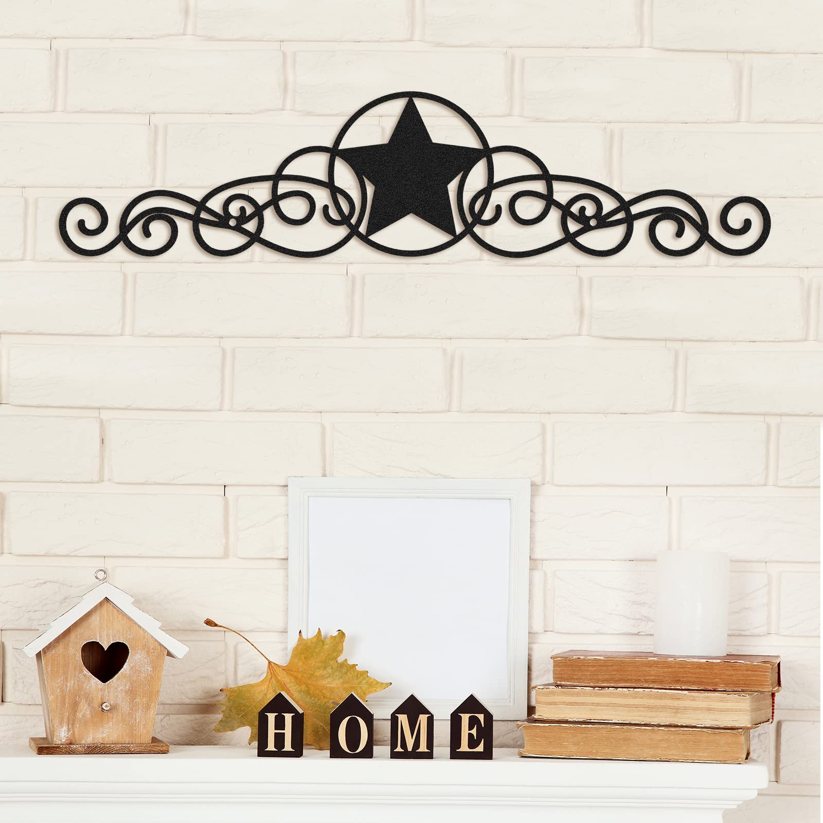 Leifide Metal Star Decor Scroll Wall Decor Black Metal Wall Decor Rustic Metal Star Wall Decor Country Star Decorations For Home