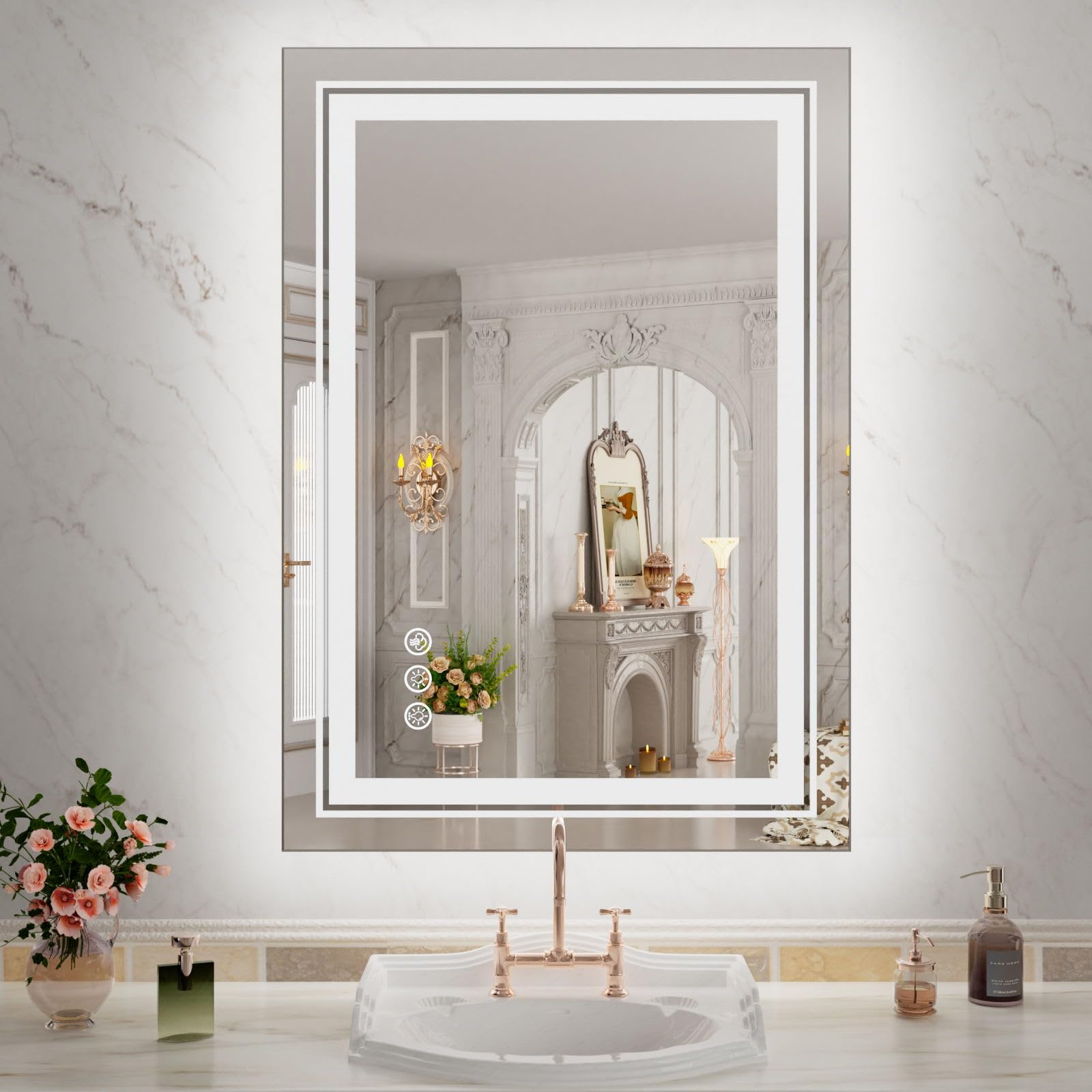 WTTY LED Bathroom Mirror 20x28 with RGB Backlit and 3 Front Light,Stepless Dimmable LED Mirror for Bathroom,Lighted Bathroom Van