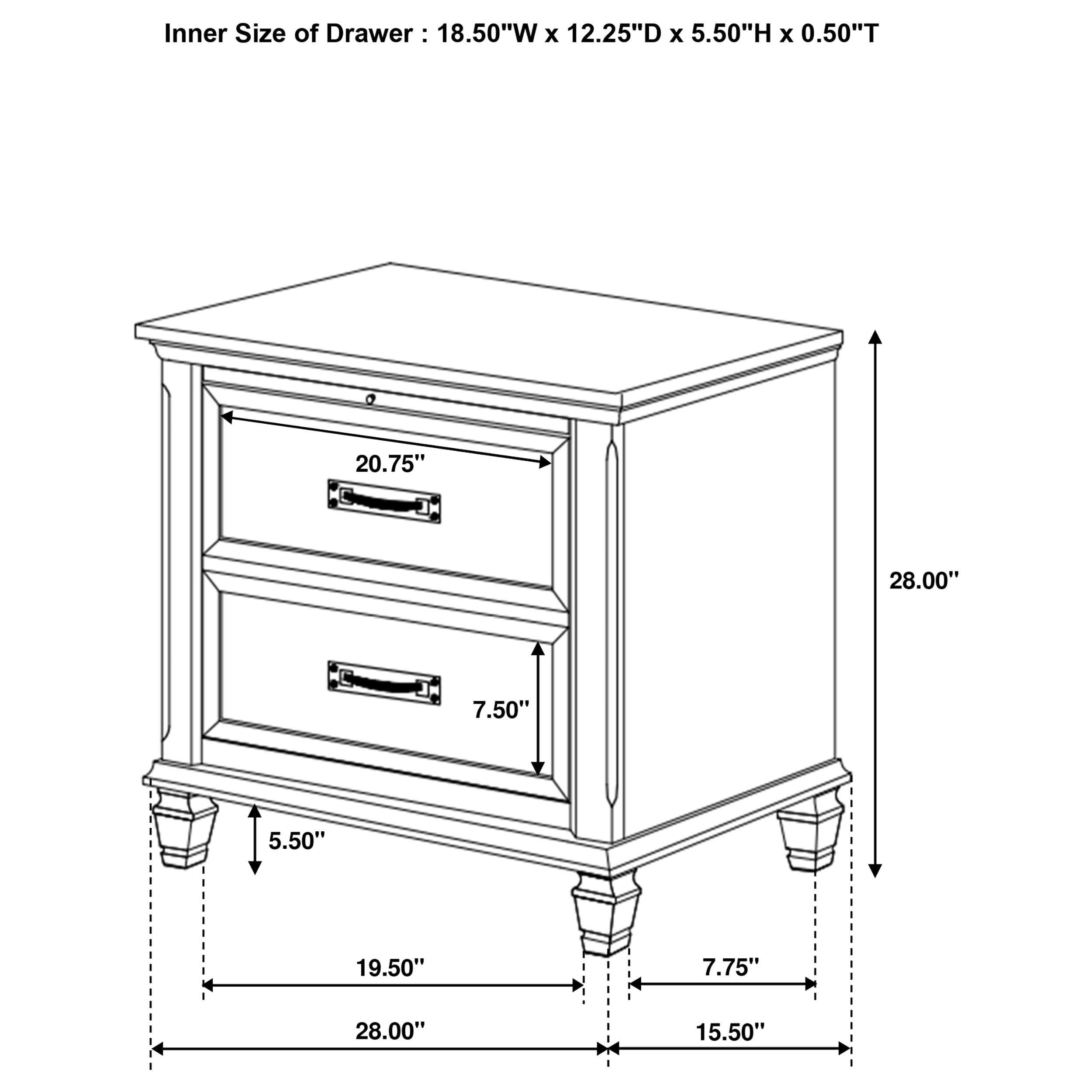 Coaster Home Furnishings Franco Farmhouse Wood 2-Drawer Bedroom Nightstand Bedside Table Organizer Unit Distressed White 205332