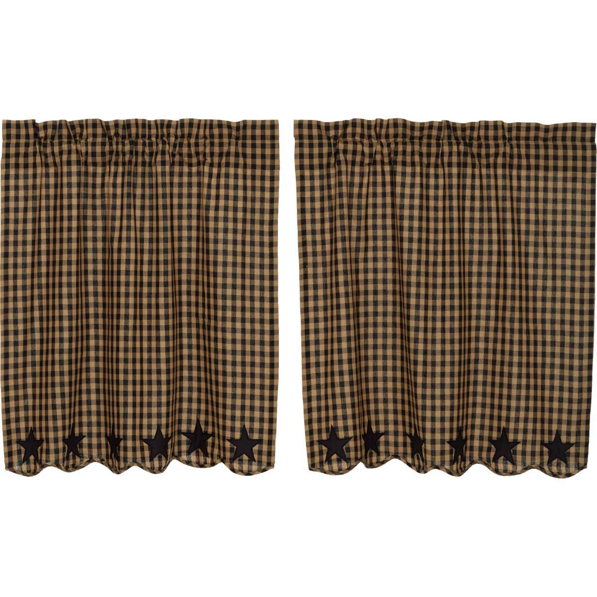VHC Brands, Black Star, Cotton, L36xW36, Scalloped Tier, Set of 2, Black
