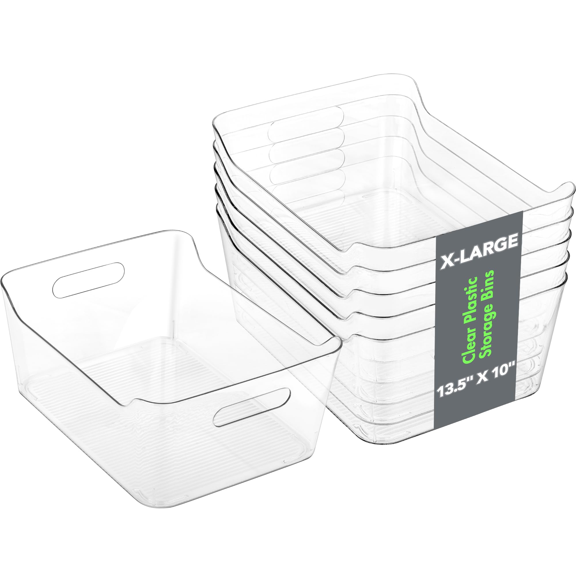 Tiawudi 6 Pack Plastic Storage Bins, Extra Large Pantry Organizer, 13.5 x 10 Clear Storage Containers and Organizer Bins, Multi-