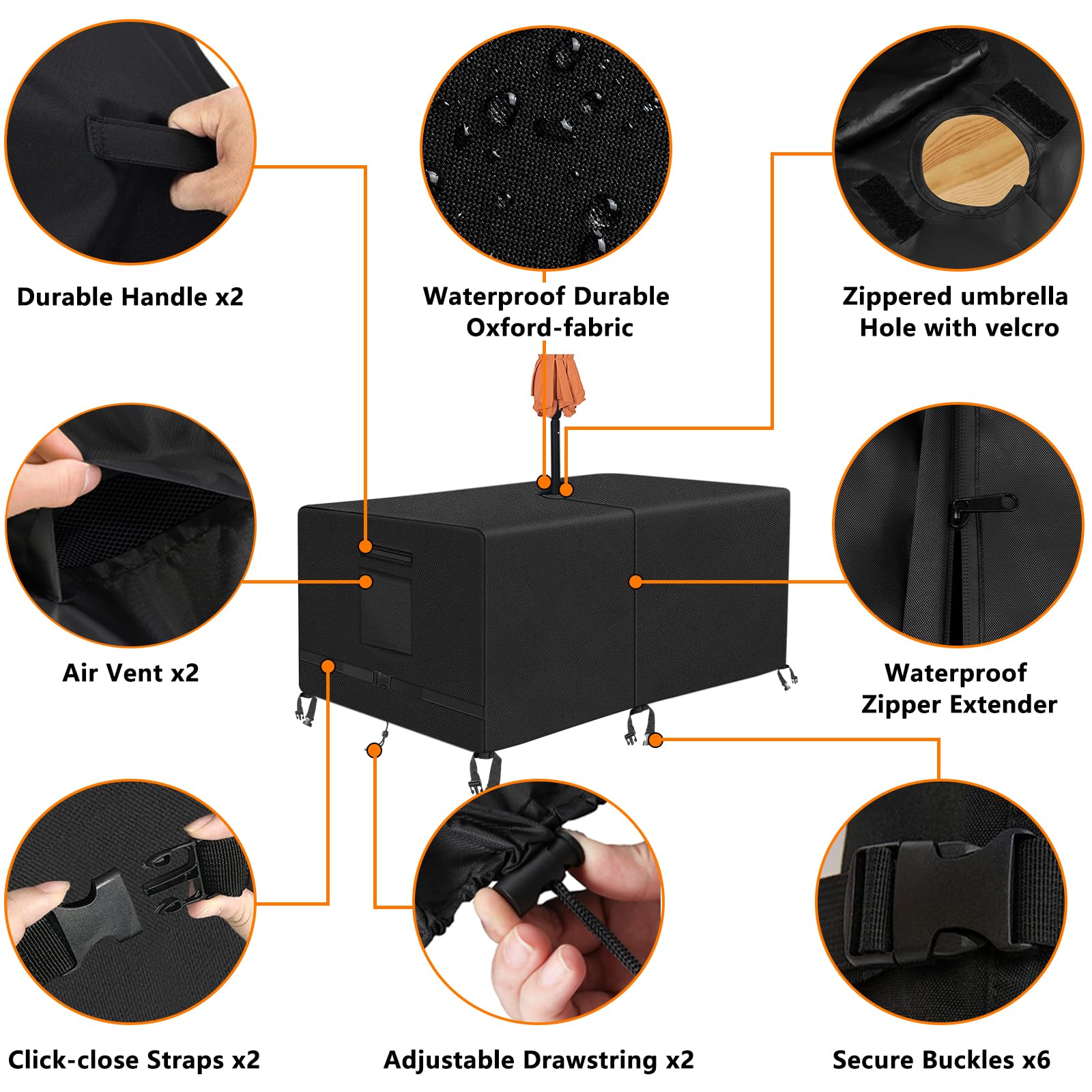 Kovshuiwe Rectangle Patio Table Cover With Umbrella Hole Heavy Duty Waterproof 600D Oxford Fabric Outdoor Lawn Patio Furniture Covers (Square-108'Lx 82'W X 23.6'H)