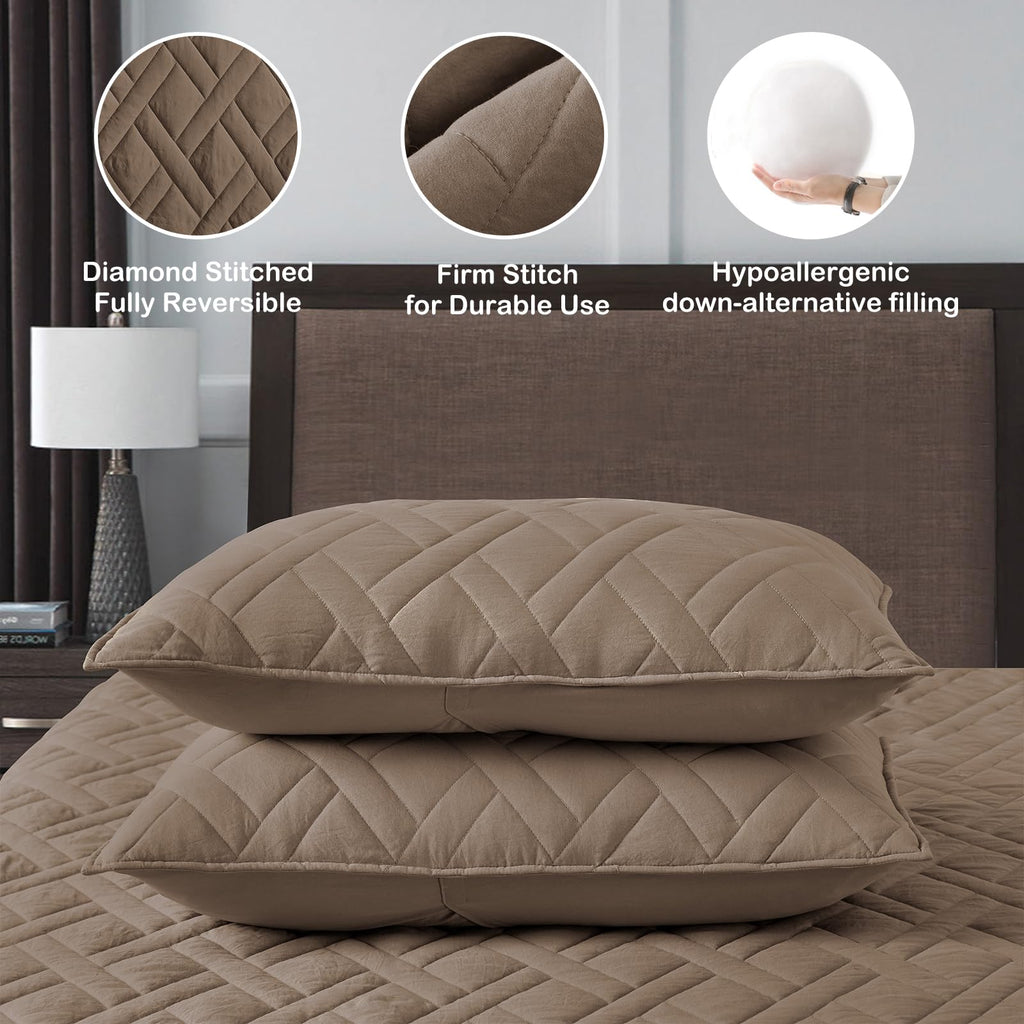 Horimote Home Quilt Set King Size Pine Bark, Classic Geometric Diamond Stitched Pattern, Ultra Soft Microfiber Lightweight Beddi
