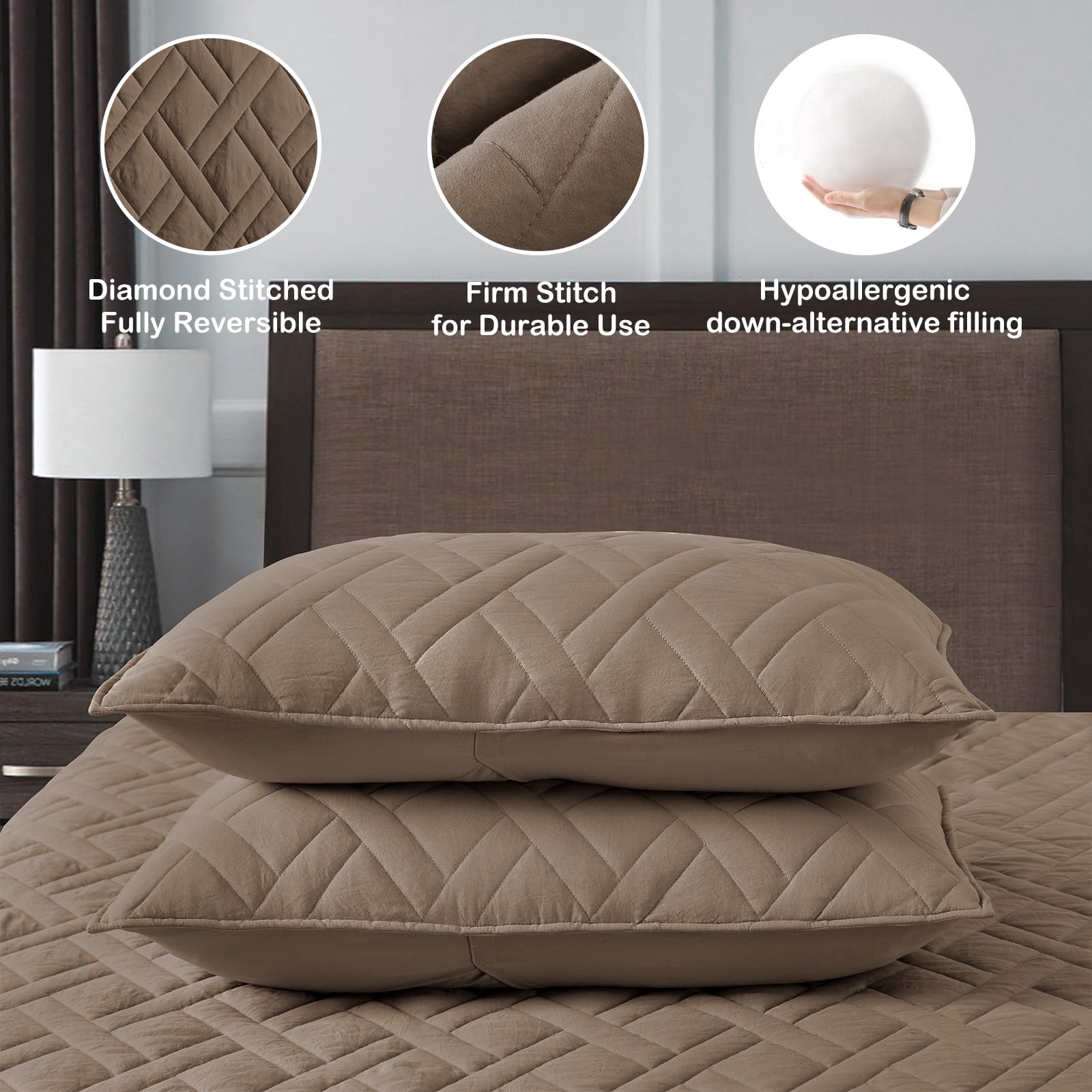 Horimote Home Quilt Set King Size Pine Bark, Classic Geometric Diamond Stitched Pattern, Ultra Soft Microfiber Lightweight Beddi