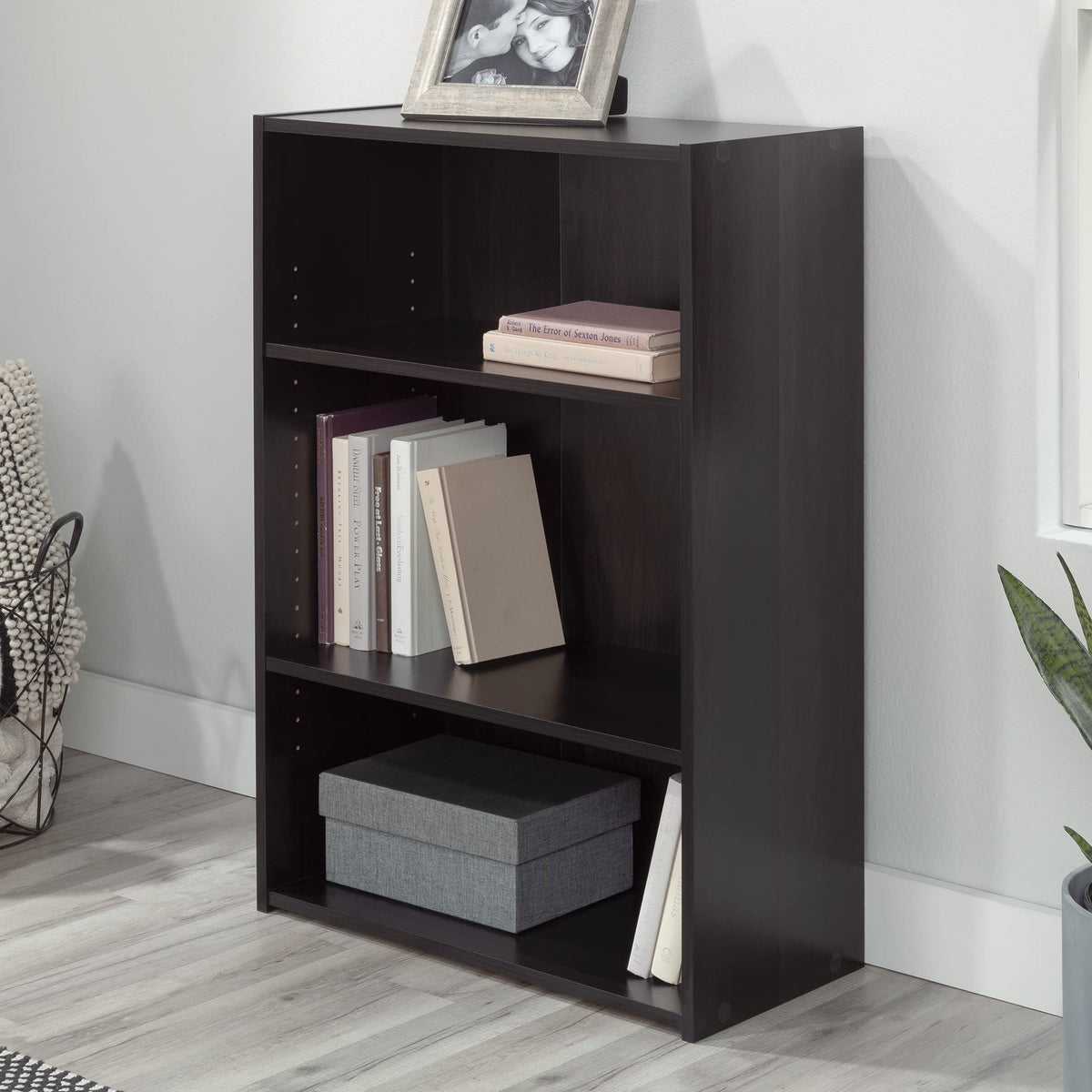 Sauder Beginnings 3-Shelf Bookcase, Bookshelf With Adjustable Storage Shelves, L: 24.57' X W: 11.50' X H: 35.28', Cinnamon Cherry