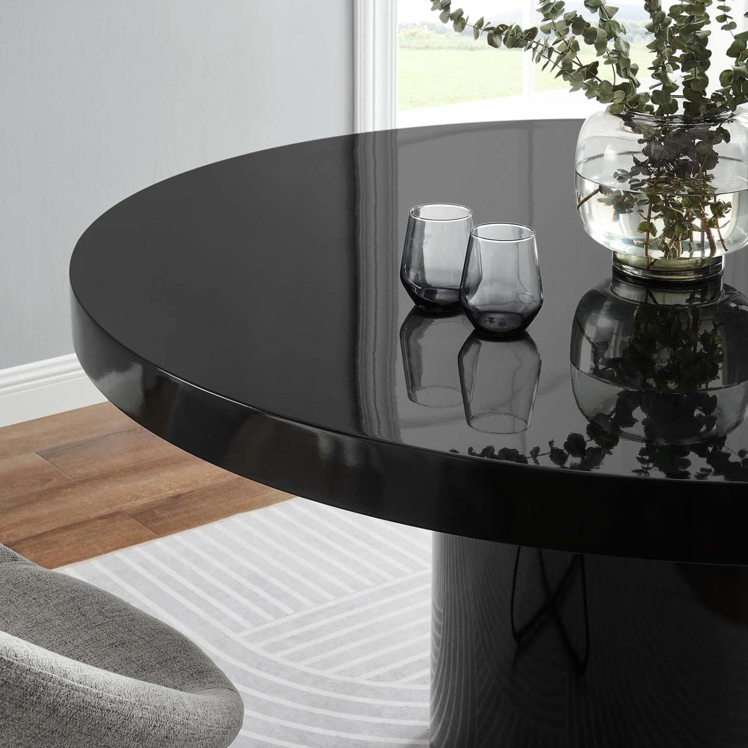 Modway Gratify 59&Quot; Round Mdf Wood Dining Table In Black Finish