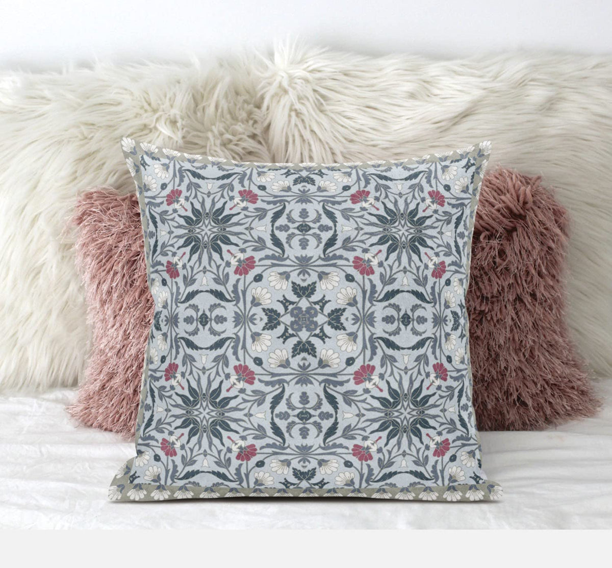 HomeRoots Muted Orange Indigo 16â€ Powder Blue Paisley Zippered Suede Throw Pillow