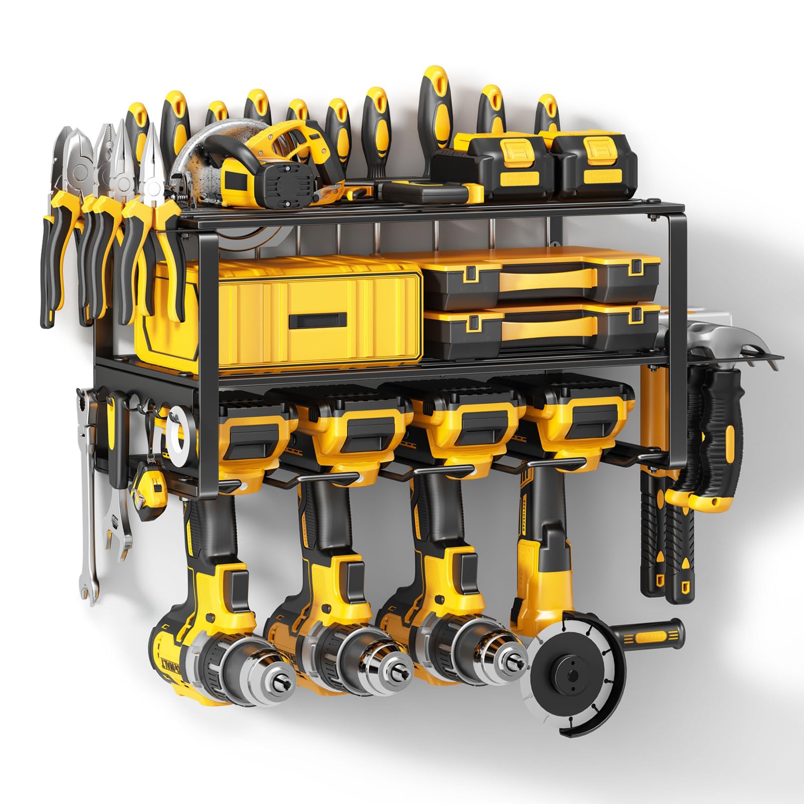 Power Tool Organizer Wall Mount - 150Lbs Load 3 Layers Storage Rack With 4 Drill Holders For Drills Cordless Tools. Heavy Duty I