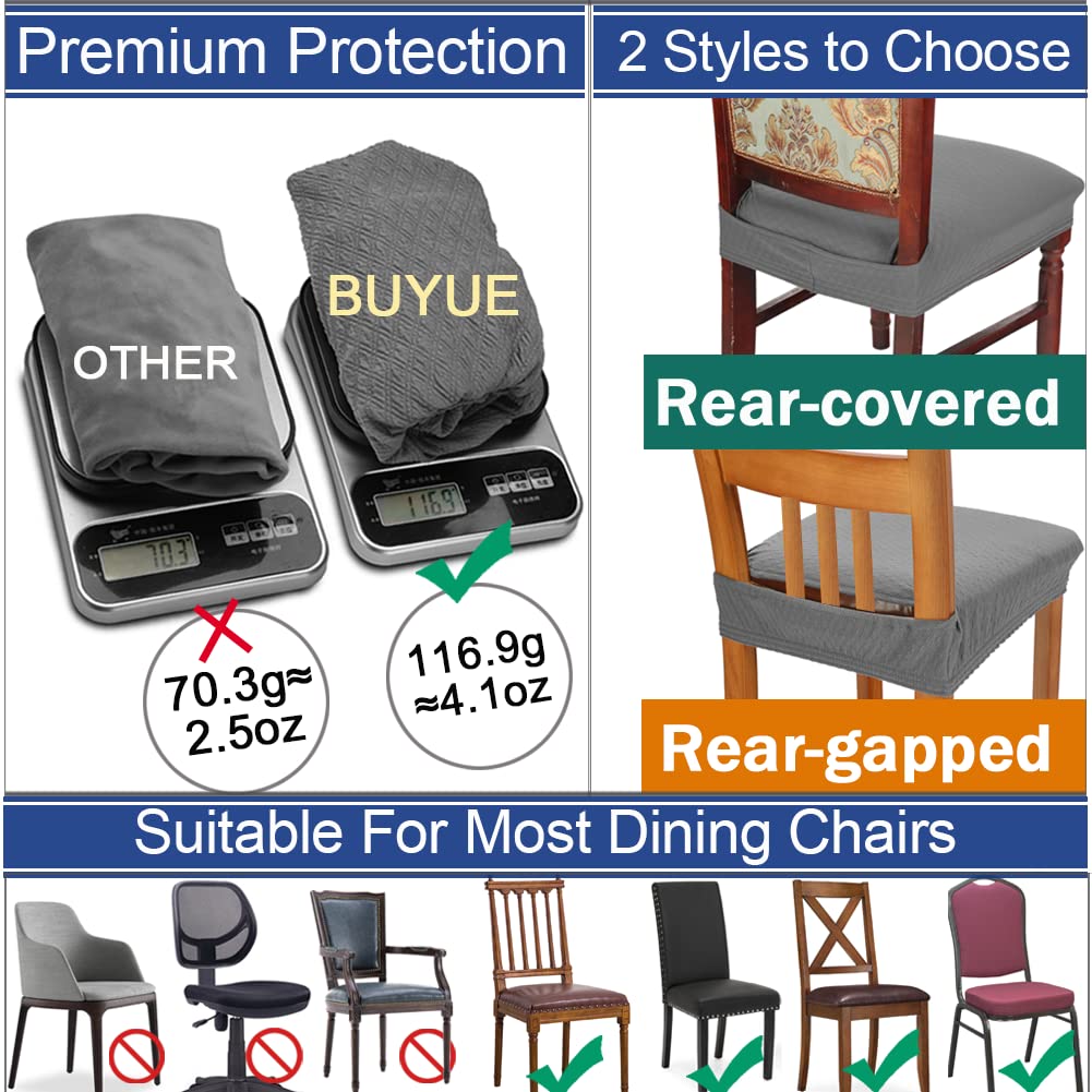 Buyue Luxury Dining Room Chair Covers Set Of 4, Easy Installation Stretchy Jacquard Armless Kitchen Chair Seat Protectors, Rear Covered- Beige- 4