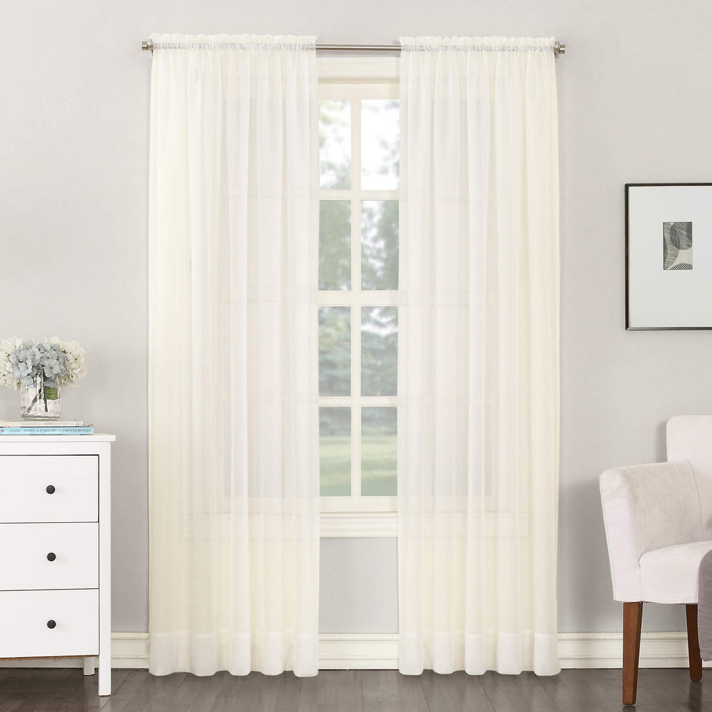 No. 918 Emily Sheer Voile Rod Pocket Curtain Panel, 59'' x 120'', Eggshell