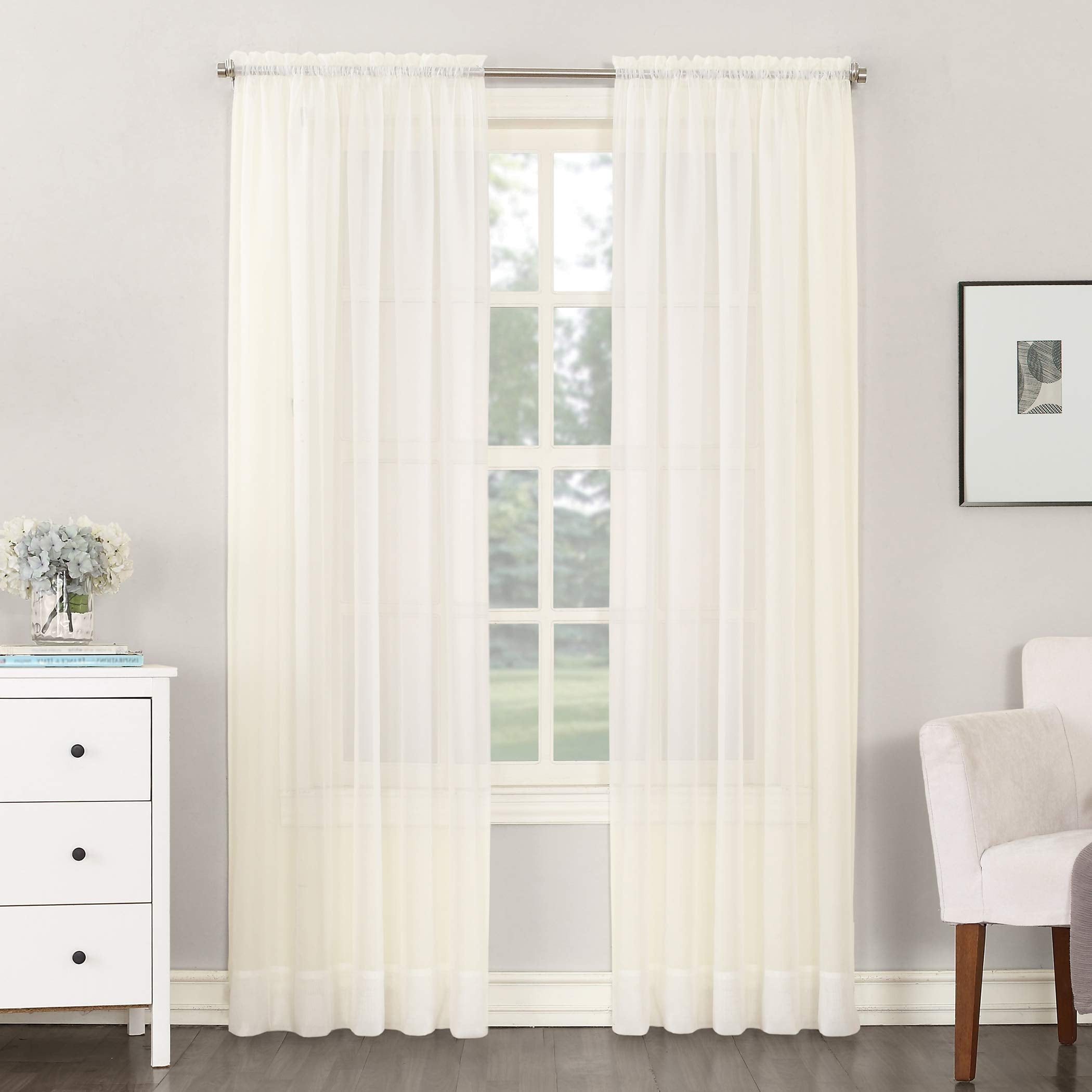 No. 918 Emily Sheer Voile Rod Pocket Curtain Panel, 59'' x 120'', Eggshell