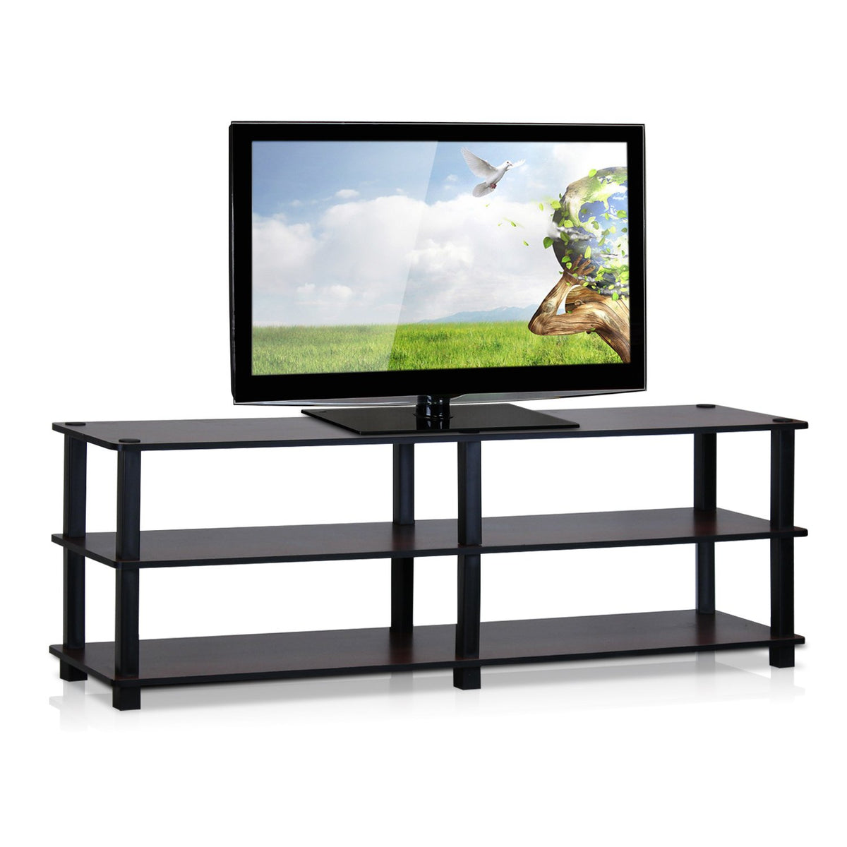 Furinno Turn-S-Tube No Tools 3-Tier Entertainment TV Stands, Dark Cherry and Black