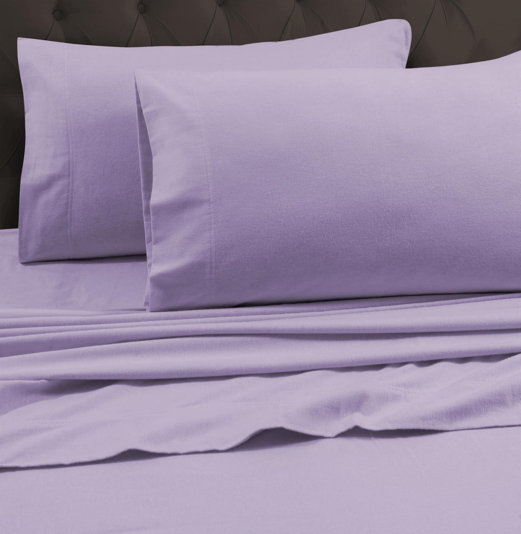 Tribeca Living King Luxury Solid Flannel Extra Deep Pocket Fitted Sheet, Fits Up To 24' Mattress, Lavender