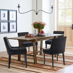 Colamy Modern Dining Chairs Set Of 6, Upholstered Corduroy Accent Side Leisure Chairs With Mid Back And Wood Legs For Living Room/Dining Room-Black