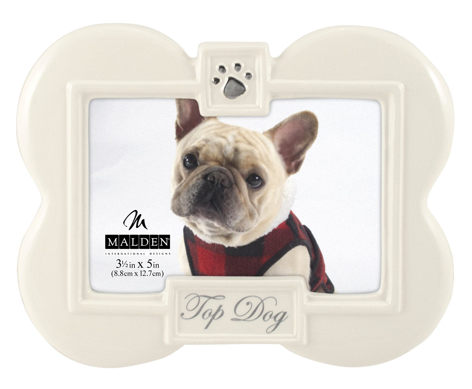 Malden International Designs Glazed Ceramic With Black Top Dog Picture Frame, 3.5x5, White