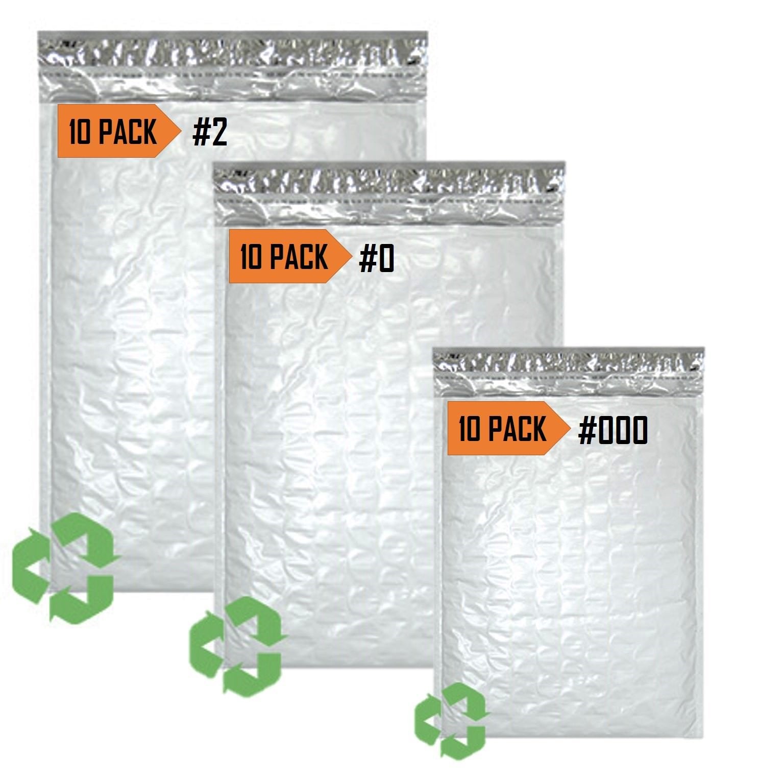 Sales4Less Poly Bubble Mailers #2 8.5X12 10 Pack, 0 6X10 10 Pack, 000 4X8 10 Pack Padded Envelope Mailer Waterproof Variety Pack