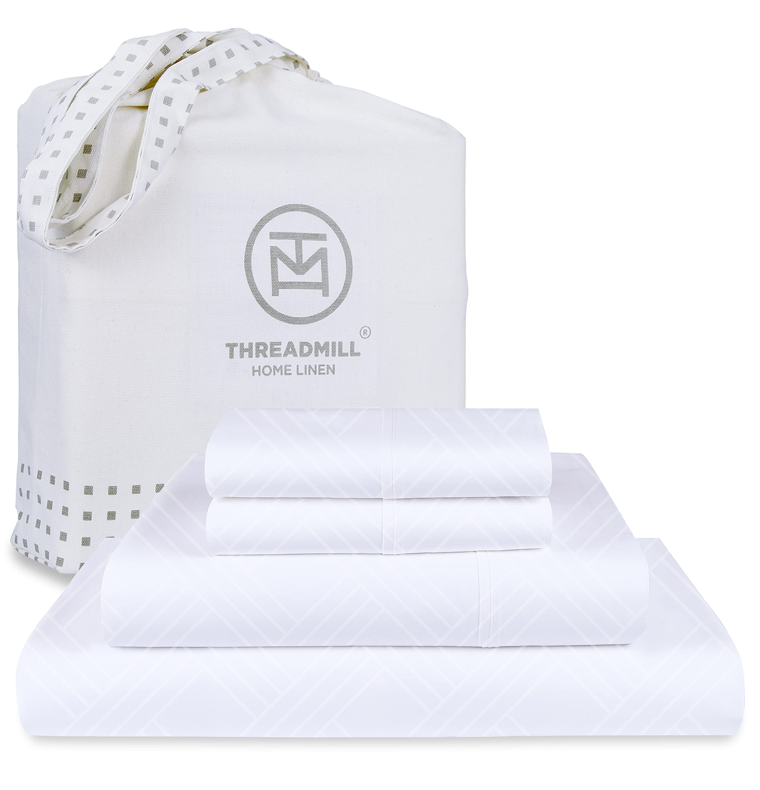 Threadmill Luxury 100% Cotton Full Bed-Sheets - 800 Thread Count Jacquard Celine Hotel White, Better Than Egyptian Cotton,4 Pc S