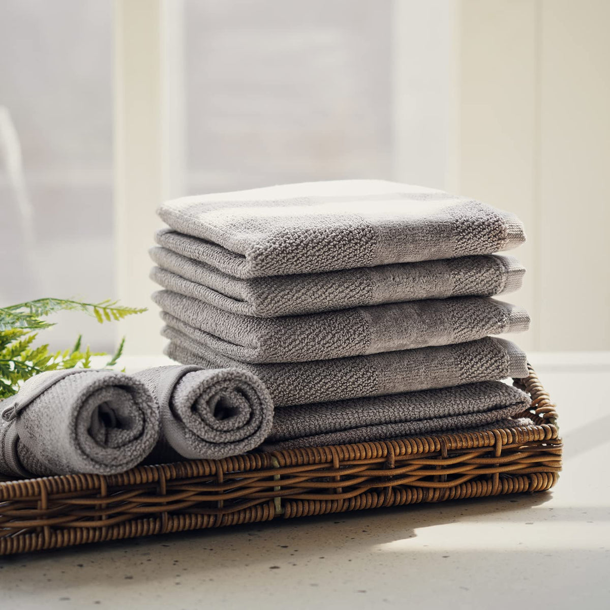 PURE HOME + LIVING Set of 8 Grey Cotton Face Towel