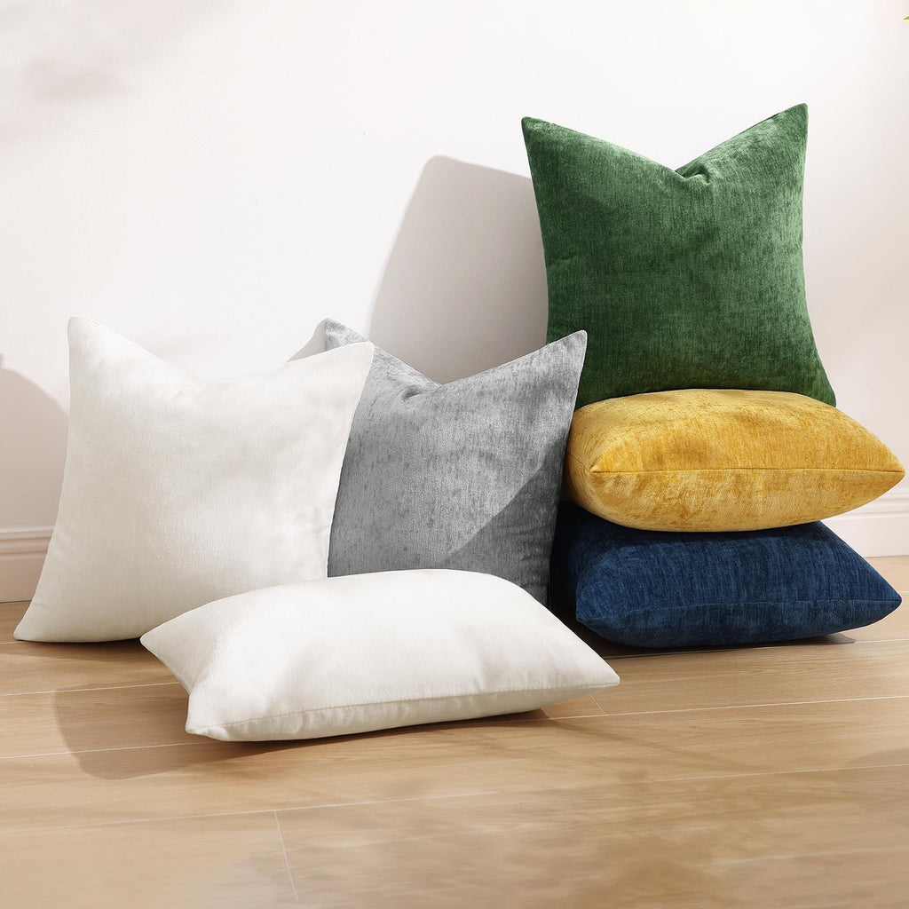 Decoruhome Christmas Couch Throw Pillow Covers 20X20 Set Of 2, Decorative Soft Chenille Solid Dyed Pillow Covers For Sofa Bed Living Room, Cream White