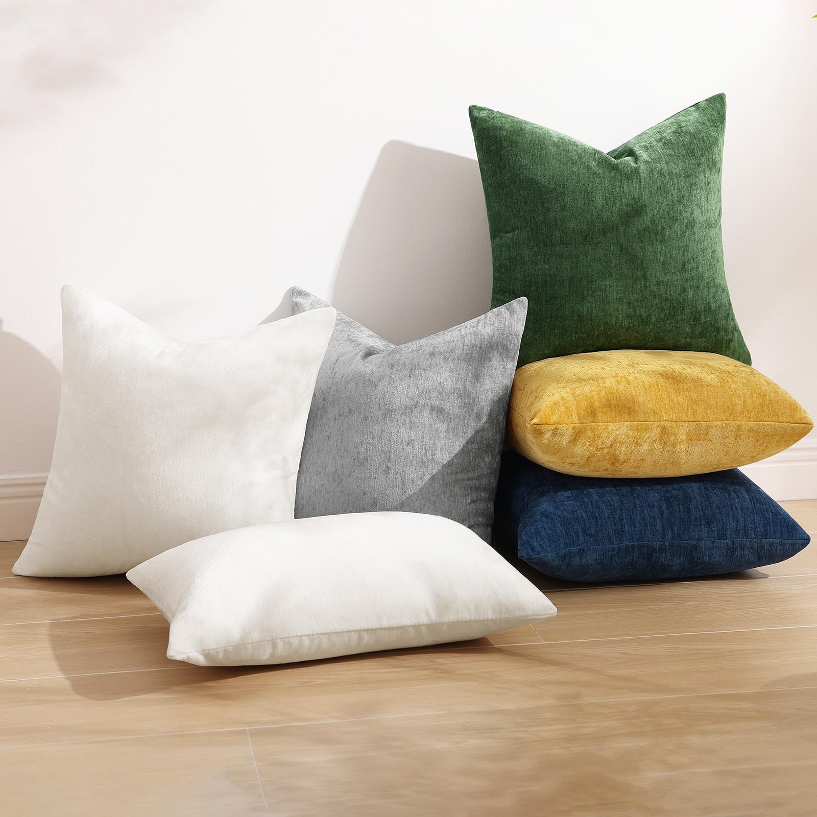 Decoruhome Christmas Couch Throw Pillow Covers 20X20 Set Of 2, Decorative Soft Chenille Solid Dyed Pillow Covers For Sofa Bed Living Room, Cream White