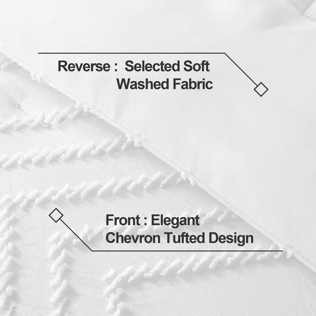 Andency White Comforter Queen, Boho Soft Fluffy Warm Lightweight Bedding Comforter Sets For Queen Bed, 3 Pieces Chevron Tufted Aesthetic Microfiber Lightweight Comforter Set