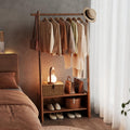 DONGMUWUJEE Solid Wood Clothing Rack with Shelves, Clothes Racks for Hanging Clothes, Hanging Rack with Shoe Storage, Heavy Duty
